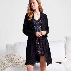 State of Day Womens Lace-Trim Knit Wrap Robe Size L NWT